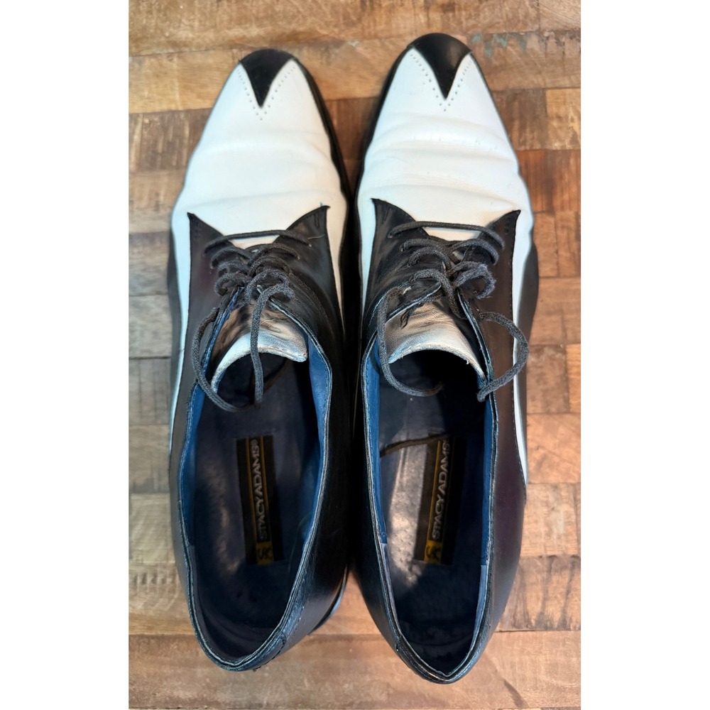 Stacy Adams Mens 12M Black White Two Tone Leather Pointed Toe Oxford Dress Shoes